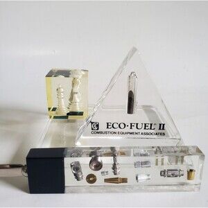Vtg Acrylic Lucite Steampunk Letter Opener/Chess Piece Paperweight/Fuel Desk Art